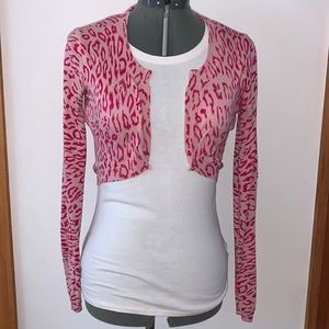 Pink Leopard Cropped Cardigan